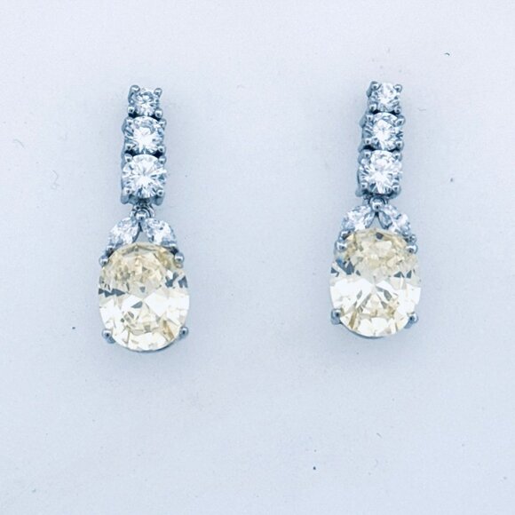 Estate Yellow & White Cubic Zirconia Drop Dangle Earrings 925 Silver 6.40g - Picture 1 of 11
